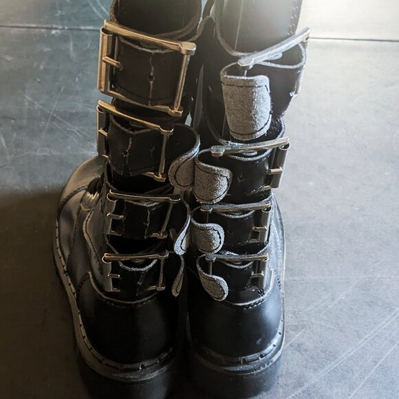 Vintage Demonia Goth Punk Boots 20 Eyelet Buckles Zippers Straps Size 5 - Picture 5 of 9